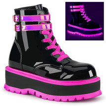 Demonia SLACKER-52 Punk Goth Punk Black/Pink Lace Up Platform Women&#39;s Ankle Boot - £78.28 GBP