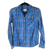 American Eagle Womens Button Down Shirt Pocket Cotton Plaid Blue XS - £10.09 GBP