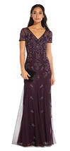 Adrianna Papell Floral Beaded Godet Gown with Sheer Short Sleeves In Nig... - £215.02 GBP