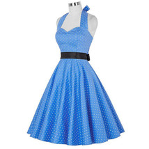  Halter Retro Summer Polka Dot Dress Hepburn Vintage 50S 60S Pin Up abilly Dress - £151.32 GBP