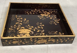 Vintage Gold Floral Lacquered Tray - 11.5x10.25x2” - $14.84