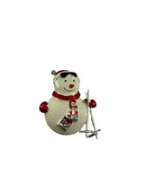 Snowman Brooch Pin Sparkly Silver Tone Red Scarf Hat Christmas Ski Goggles 2&quot; - £11.87 GBP