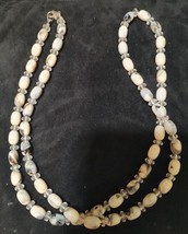 Ann Taylor LOFT White Swirl And Clear Plastic Beads Necklace, 38&quot; Long - £7.40 GBP