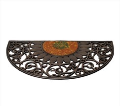 Half Circle Rubber and Coir Doormat with Ornate Cutout Detailing 30" x 18" Brown - £30.68 GBP
