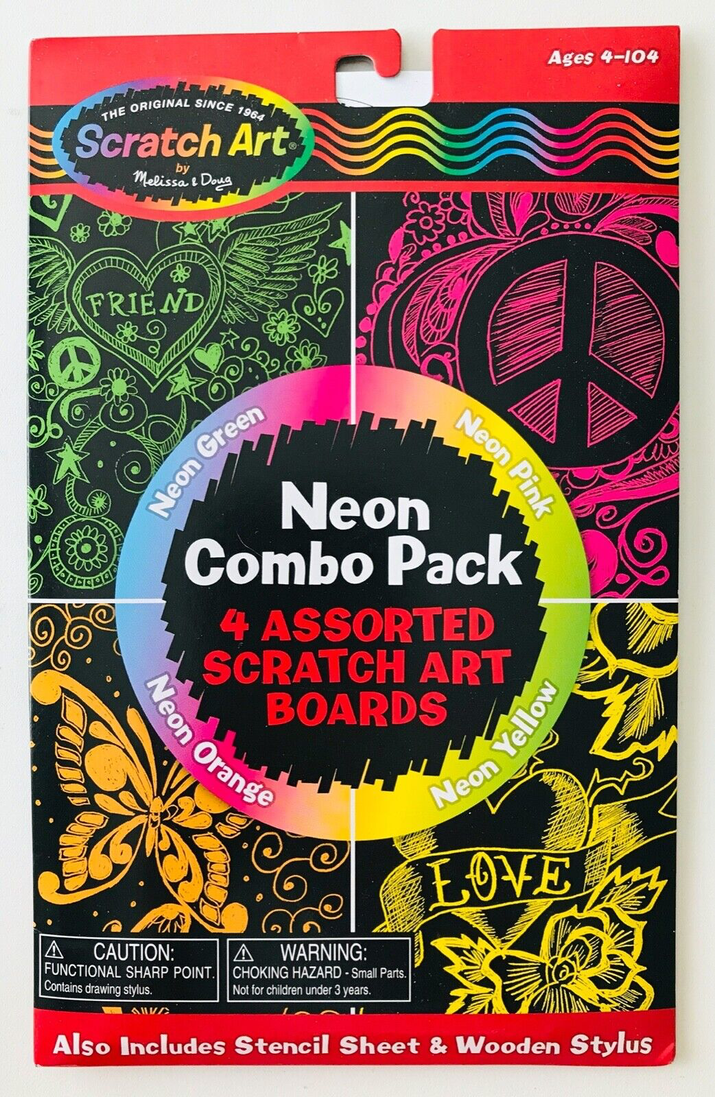 Scratch Art Neon Combo Pack 4 Boards + Stencil & Stylus Melissa And Doug New - £14.51 GBP