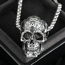 Punk Gothic Retro Silver Skull Pendant Necklace Men&#39;s Jewelry Chain 24&quot; Gift - £13.44 GBP