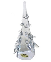 Vintage Hand Sculpted Crystal Christmas Tree Figurine Art Glass 6&quot; Signe... - £31.61 GBP