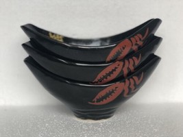 Ceramic Oblong Bowl Set Of 3 Black W/Crab Embossed Yellow &amp;Red Salad/Cer... - £9.48 GBP