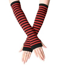 Striped Ladies Arm Gloves Women Mitten Black and Red Fingerless Thumb Ar... - £4.50 GBP