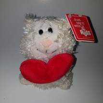 FRAZZLE JR Russ Caress Soft Pet 6&quot; White Kitty Cat Plush Red Heart Valentine Day - £31.11 GBP