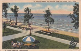Camp Perry Ohio OH Bathing Beach Pier Lake Erie 1944 Lakeside Postcard D10 - £2.39 GBP