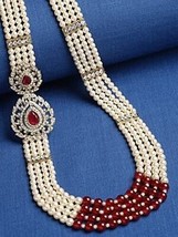 Kundan Dulha Layered Pearl Maharaja Haar Groom Collar Set Multi Strand AD - £23.60 GBP