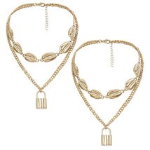 2Pcs Fashion Stainless Steel Chain Gold Silver Boho Jewelry PadLock Pendant Punk - £11.33 GBP
