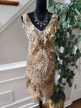 Scarlett Beige &amp; Brown Leopard Polyester V-Neck Sleeveless Knee Length Dress 12 - £22.33 GBP