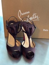 CHRISTIAN LOUBOUTIN &quot;Ernesta Bow&quot; Brown Satin Platform Sandals SZ IT 36/... - £311.86 GBP