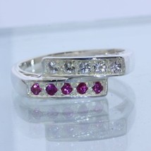 Red Ruby White Sapphire Handcrafted Double Face Filigree Ladies Ring size 9.5 - £103.39 GBP