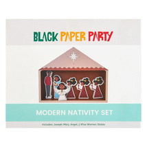 Black Paper Party Christmas Nativity Wood Tabletop Block Sets, 7pc Set - £31.31 GBP