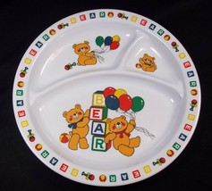 Melamine 3 part divided plate Bears with alphabet blocks &amp; balloons 8.25&quot; - £4.13 GBP
