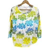Fresh produce Womens Size M T-Shirt Jersey Knit Tropical Floral Blue Yellow  - £23.08 GBP