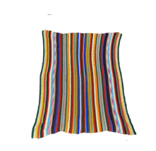 Vintage 70s Mid Century Modern MCM Hand Knit Rainbow Striped Throw Blanket Quilt - £50.66 GBP