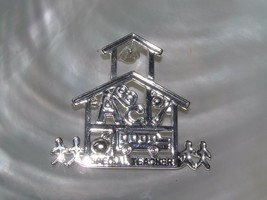 Estate Best Signed Silvertone School House w Bell Charm &amp; Special Teacher Etched - £7.58 GBP