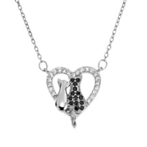 Sweethearts Couple Cats in Love Cubic Zirconia and Sterling Silver Necklace - £13.84 GBP