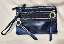 BRIGHTON Blue Metallic Leather Wristlet w/Detachable Strap Clutch Purse NWOT - £30.33 GBP