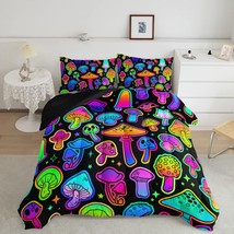 Mushroom Comforter Set Kids Bedding Set Twin,3Pcs Colorful Soft Black Gr... - £64.39 GBP