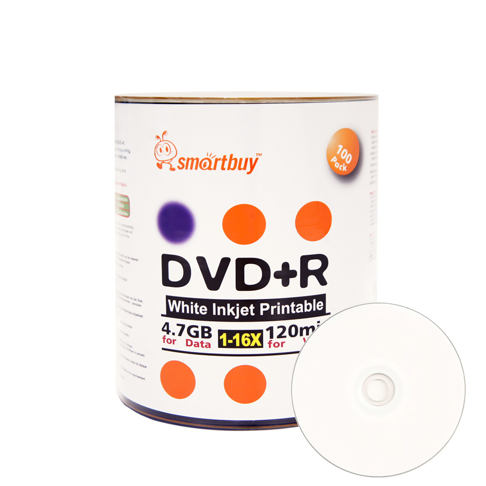 100 Pack Smartbuy 16X DVD+R 4.7GB White Inkjet Hub Printable Blank Record Disc - $24.99