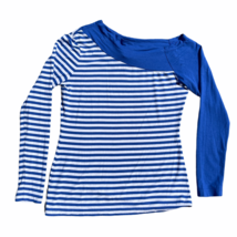 W by Worth Long Sleeve Shirt Womens 6 Blue White Striped Off Shoulder Sexy - £18.27 GBP