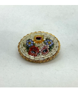 Micro Mosaic Italy Brooch Oval Floral Design Glass Tiles Vintage - $24.00