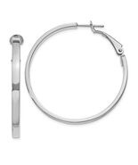 14k Gold 3x40mm Polished Square Tube Omega Back Round Hoop Earrings PRE231W - $1,090.91 CAD