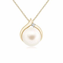 ANGARA 8MM Freshwater Pearl Pendant Necklace with Diamond in 14K Yellow Gold - £371.55 GBP