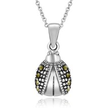 Chic Darling Ladybug Sterling Silver &amp; Marcasite Animals Jewelry Necklace - £13.28 GBP