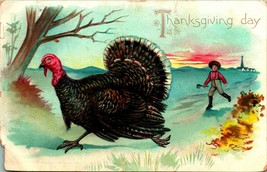 Raphael Tuck Thanksgiving Day Series Chasing Turkey Embossed 1910s Postcard - £7.68 GBP