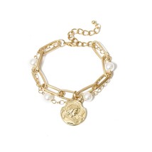 IngeSight.Z Bohemian Imitation Pearl Bracelets Bangles Charm Portrait Carved Coi - £9.11 GBP