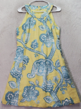 J. McLaughlin Sheath Dress Women Size 4 Yellow Blue Floral Linen Pocket Back Zip - £22.07 GBP