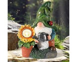 Solar Garden Gnomes Statue With Watering Can Sunflower Led Light - 8 Inc... - $54.99