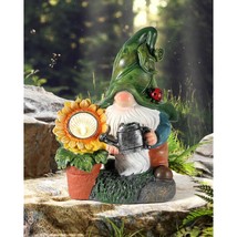 Solar Garden Gnomes Statue With Watering Can Sunflower Led Light - 8 Inch - Resi - £43.49 GBP