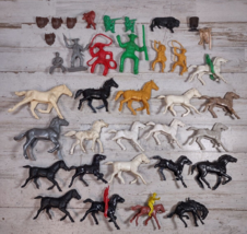 Lot of Vintage Western Figures Marx Lido Fort Apache Cowboys Indians Horses - $50.32