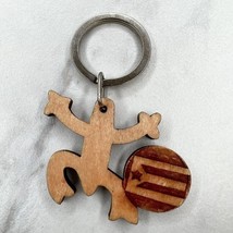 Brown Wood Wooden Frog Flag Puerto Rico Souvenir Keychain Keyring - £5.43 GBP