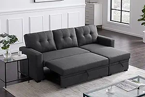 L Shaped Convertible Sofa, 82 Inch Sectional Couch Chaise, Linen Reversi... - £851.34 GBP