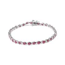 Elegant Sterling Silver Bezel Bracelet with Lab Created Pink Ruby Pear Shape - £208.31 GBP