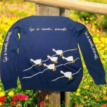 Qui Se Resemble L’Assemble Embroidered Geese Blue LS Pullover Sweater Women’s M - £22.90 GBP