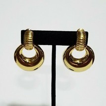 Vintage Monet ~ Gold Tone Door Knocker Style Clip Earrings - £15.72 GBP