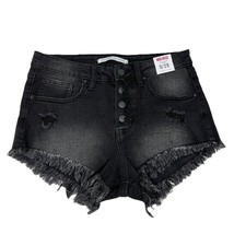 Denim Black Shorts 11 Celebrity Jeans Exposed Button Fly Frayed Jeans Mi... - £9.34 GBP