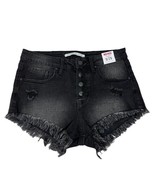 Denim Black Shorts 11 Celebrity Jeans Exposed Button Fly Frayed Jeans Mi... - £9.34 GBP