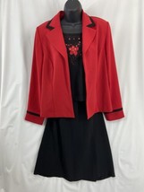 R K Originals Womens 3pc Skirt Blouse Suit Size 14 Black Red Sequin Floral - £30.36 GBP