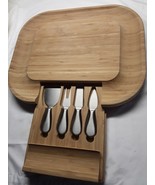 Bamboo Cheese Board Set - Cutlery In Slide-Out Drawer Stainless Steel Ut... - £17.35 GBP