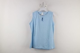 Deadstock Vtg 70s Streetwear Womens Large Blank Knit Tank Top T-Shirt Blue USA - £27.06 GBP